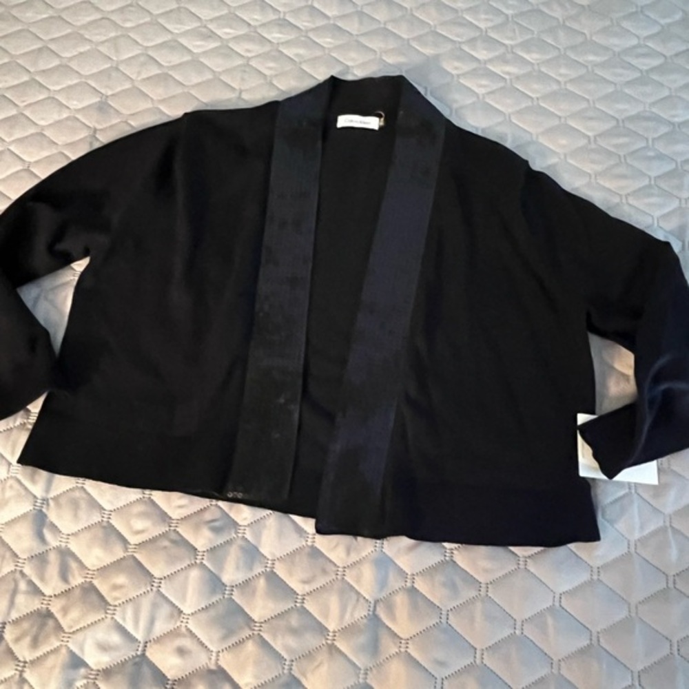 Calvin Klein Black Sequined Cropped Open Cardigan Sweater
